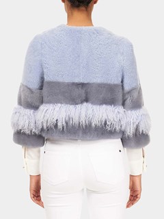 Woman's Sky Blue Lamb and Mink Fur Jacket