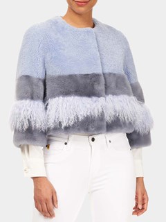 Woman's Sky Blue Lamb and Mink Fur Jacket