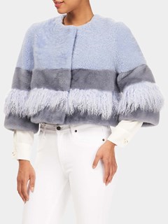 Woman's Sky Blue Lamb and Mink Fur Jacket