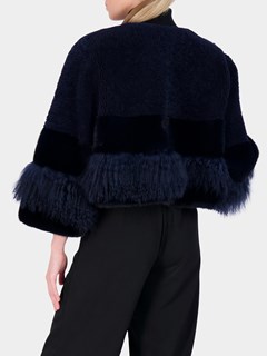 Woman's Navy Lamb and Mink Fur Jacket