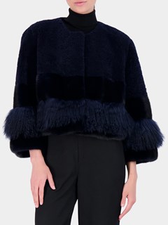 Woman's Navy Lamb and Mink Fur Jacket