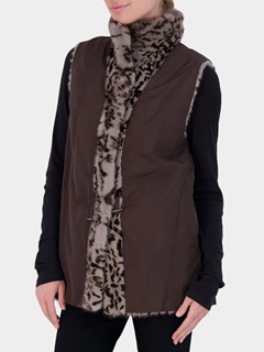 Woman's Brown Animal Print Mink Fur Vest