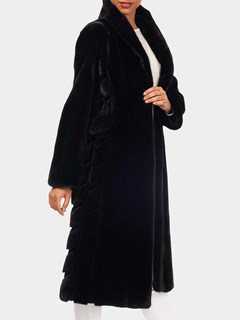 Woman's Navy Let Out Mink Fur Coat with Sheared Mink Inserts