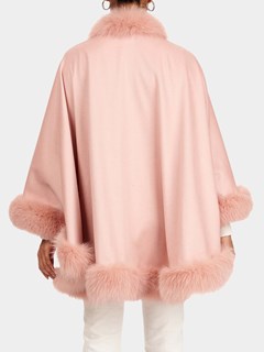 Woman's Pink Cashmere Cape with Fox Trim