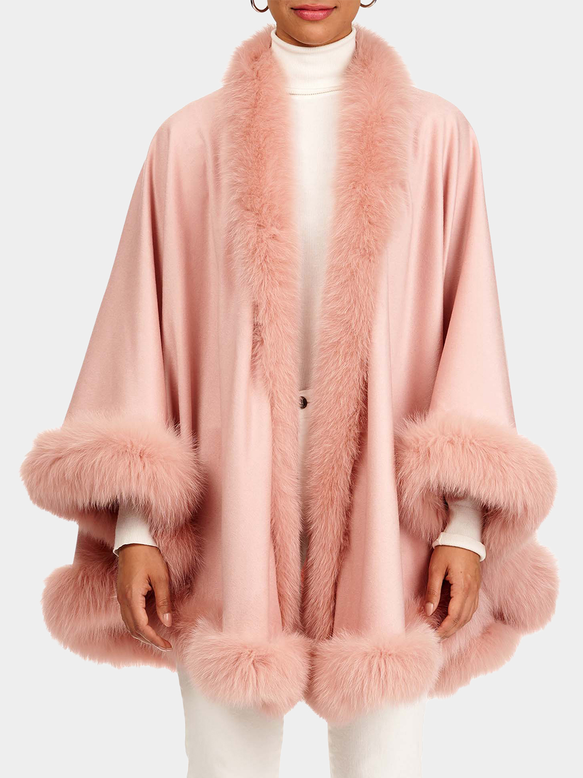 Woman's Pink Cashmere Cape with Fox Trim