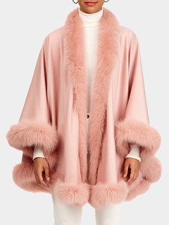 Woman's Pink Cashmere Cape with Fox Trim