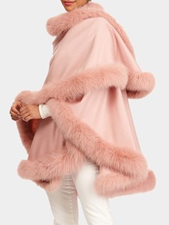 Woman's Pink Cashmere Cape with Fox Trim
