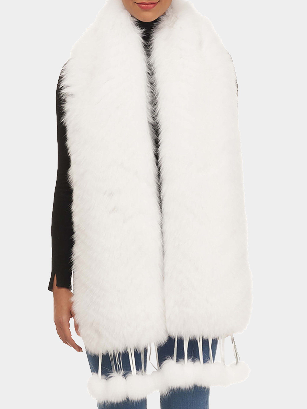 Woman's White Feathered Shadow Fox Fur Boa