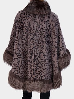 Woman's Gray Animal Print Mink Fur Cape with Silver Fox Collar and Border