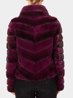 Woman's Gorski Violet Chevron Mink Fur Jacket with Suede Inserts