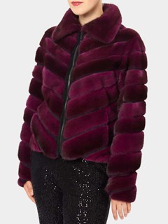 Woman's Gorski Violet Chevron Mink Fur Jacket with Suede Inserts