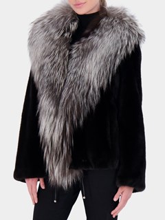 Grey Mink Fur Jacket with english collar