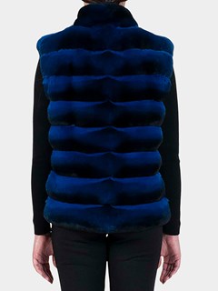 Woman's Gorski Blue Horizontal Chinchilla Fur Vest