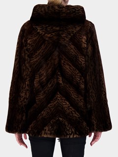 Woman's Brown Print Mink Fur Parka