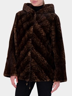 Woman's Brown Print Mink Fur Parka