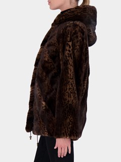 Woman's Brown Print Mink Fur Parka