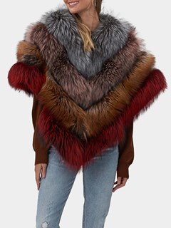 Woman's Gorski Multicolor Silver Fox Fur Stole