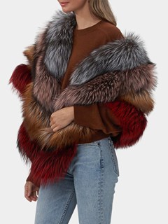 Woman's Gorski Multicolor Silver Fox Fur Stole