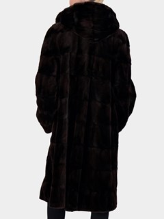 Woman's Gorski Mahogany Hooded Sheared Mink Sections Fur Short Coat