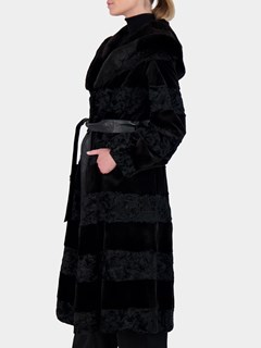 Woman's Gorski Black Persian Lamb Fur Coat with Mink Trim