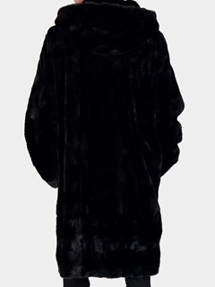 Woman's Black Hooded Mink Fur Sections Short Coat