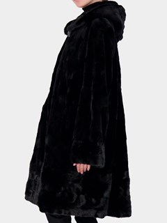 Woman's Black Hooded Mink Fur Sections Short Coat