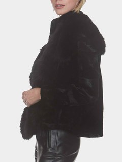 Woman's Black Sheared Mink and Fox Fur Jacket