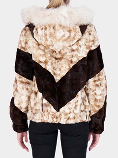 Woman's Brown, Gold and White Mink Fur Sections Parka