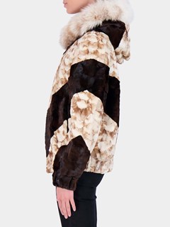 Woman's Brown, Gold and White Mink Fur Sections Parka