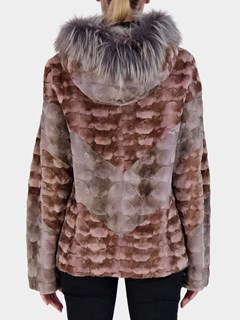 Woman's Grey and Taupe Mink Fur Sections Parka