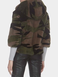 Woman's Camo Hooded Mink Fur Parka