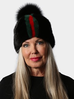 Woman's Black/Multicolor Mink Fur Hat