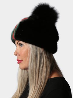 Woman's Black/Multicolor Mink Fur Hat