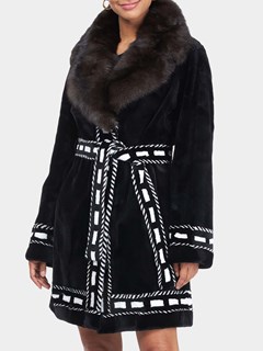 Woman's Gorski Black and White Sheared Mink Fur Stroller