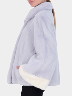 Woman's Light Blue Vertical Mink Fur Jacket