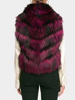 Woman's Fuschia / Black Silver Fox Chevron Fur Vest Reversible to Down