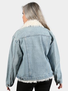 Woman's Denim Fabric Jacket with White Curly Lamb Trim