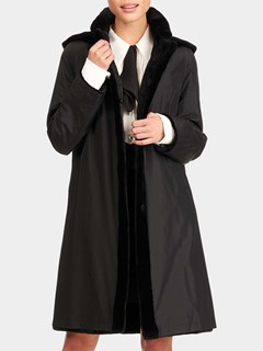Woman's Gorski Black Horizontal Sheared Mink Fur Short Coat / Reversible