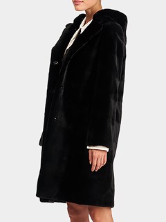 Woman's Gorski Black Horizontal Sheared Mink Fur Short Coat / Reversible