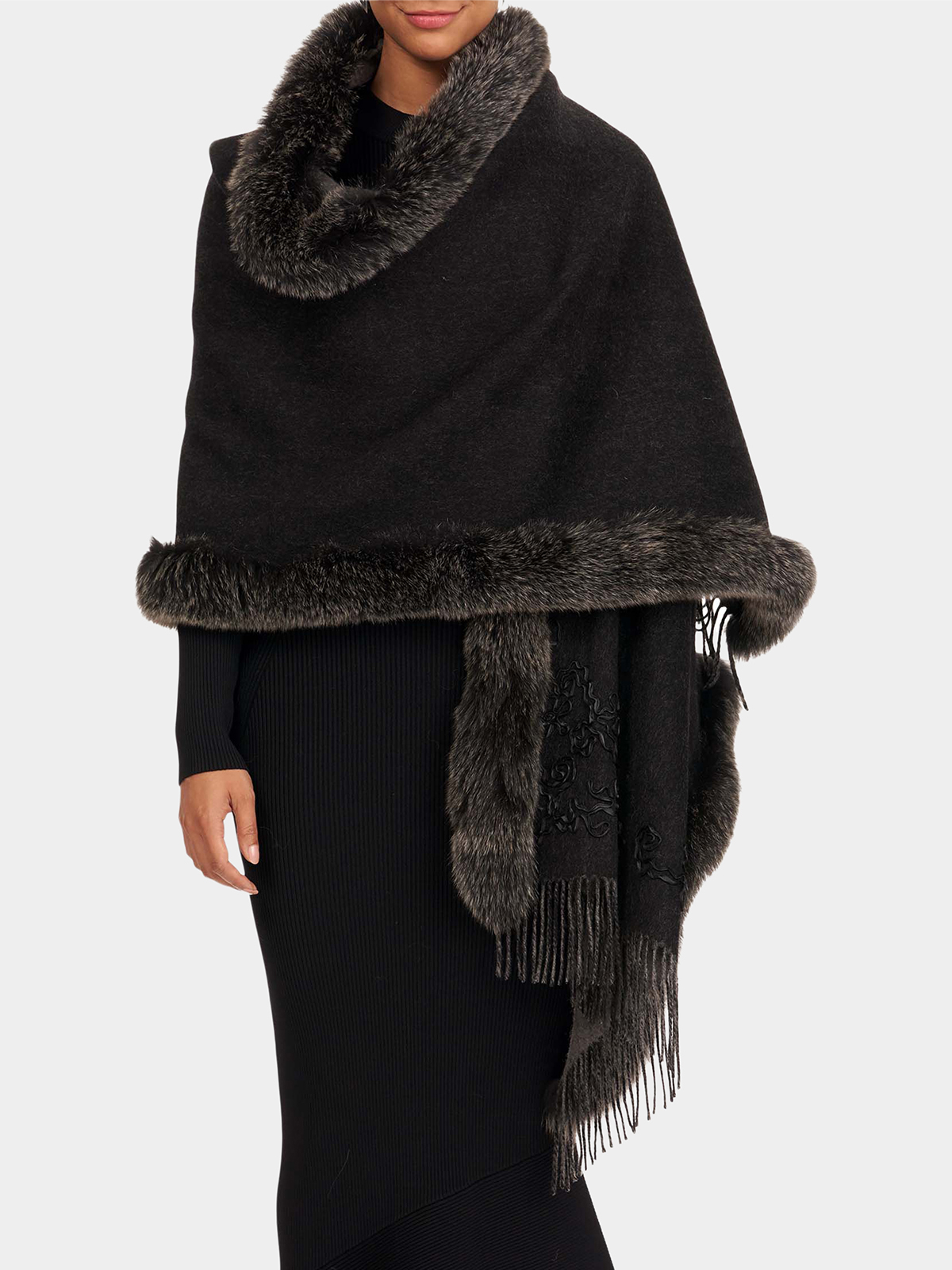 Woman's Black and Grey Double Face Cashmere Stole