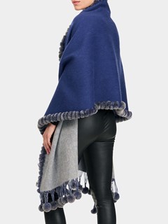 Woman's Blue and Grey Double Face Cashmere Stole