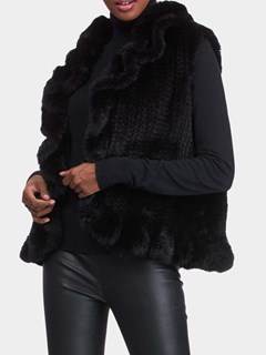 Woman's Gorski Black Mink Ruffle Fur Knit Vest