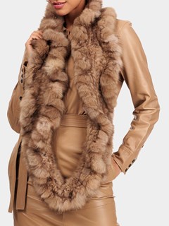 Woman's Gorski Tortora Knit Sable Fur Infinity Scarf with Ruffles