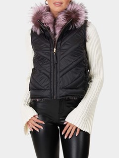 Woman's Gorski Lilac Silver Fox Fur Chevron Punched Vest