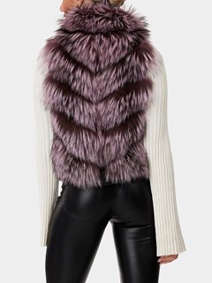 Woman's Gorski Lilac Silver Fox Fur Chevron Punched Vest