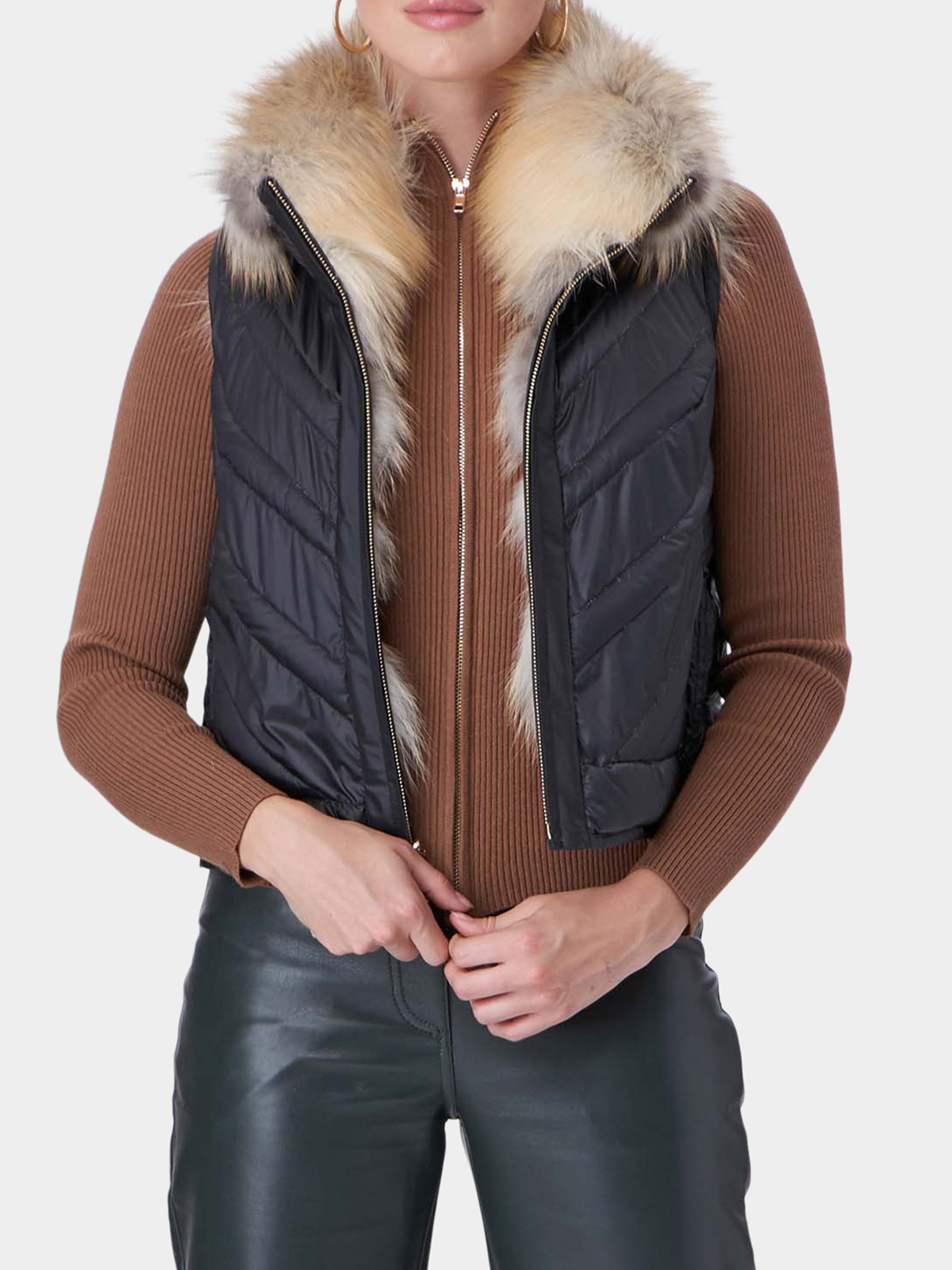 Woman's Gorski Golden Island Fox Fur Chevron Punched Vest