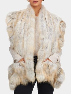 Woman's Golden Isle Fox Fur S-Cut Knit Ruffle Stole with Pockets