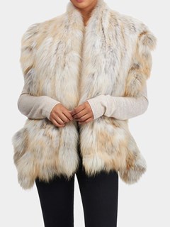 Woman's Golden Isle Fox Fur S-Cut Knit Ruffle Stole with Pockets
