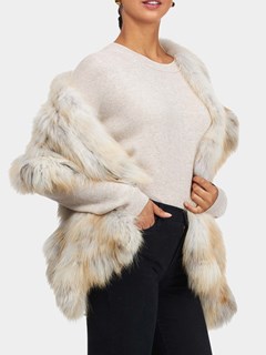 Woman's Golden Isle Fox Fur S-Cut Knit Ruffle Stole with Pockets