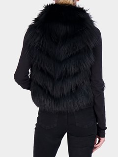 Woman's Gorski Black Silver Fox Fur Chevron Punched Vest